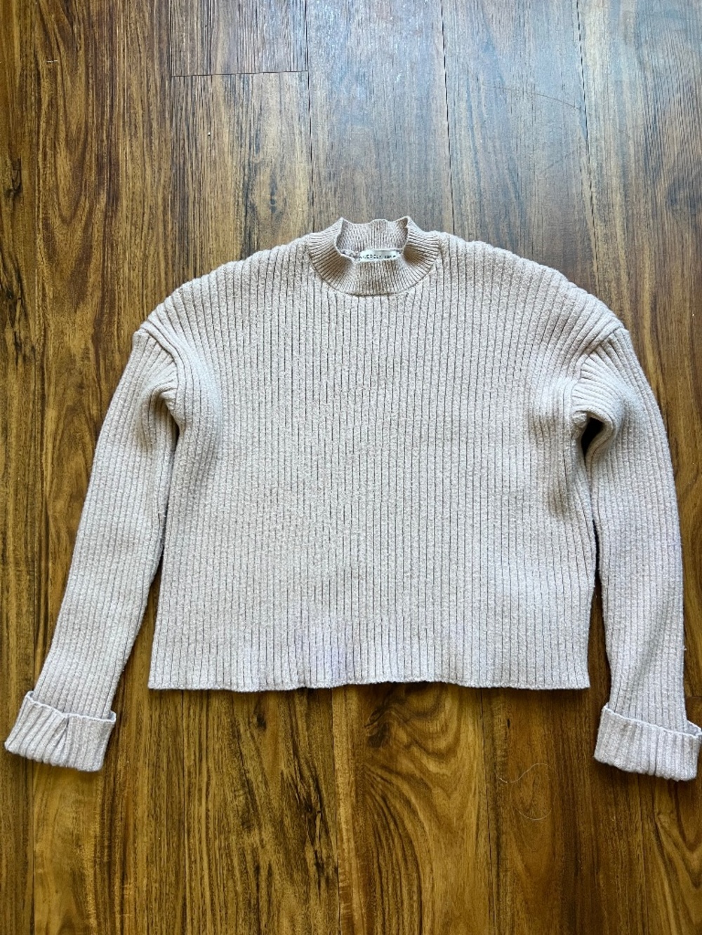 Women’s Medium Ribbed Mock Sweater Taupe Beige Neutral Knit Long Sleeve Cozy